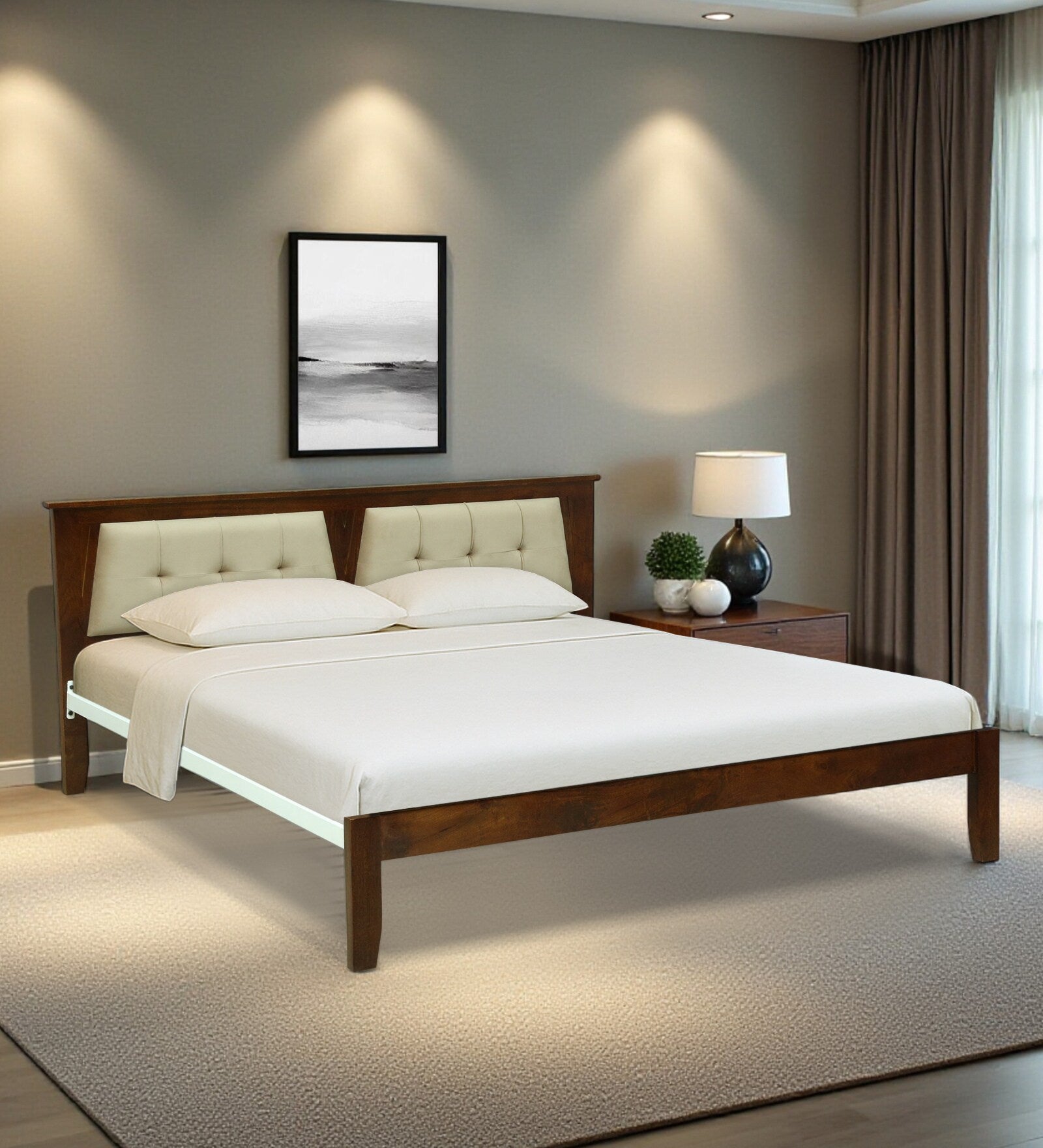 Verso Mango Wood Queen Size Bed With Metal Side Rail In Tubbaq Finish
