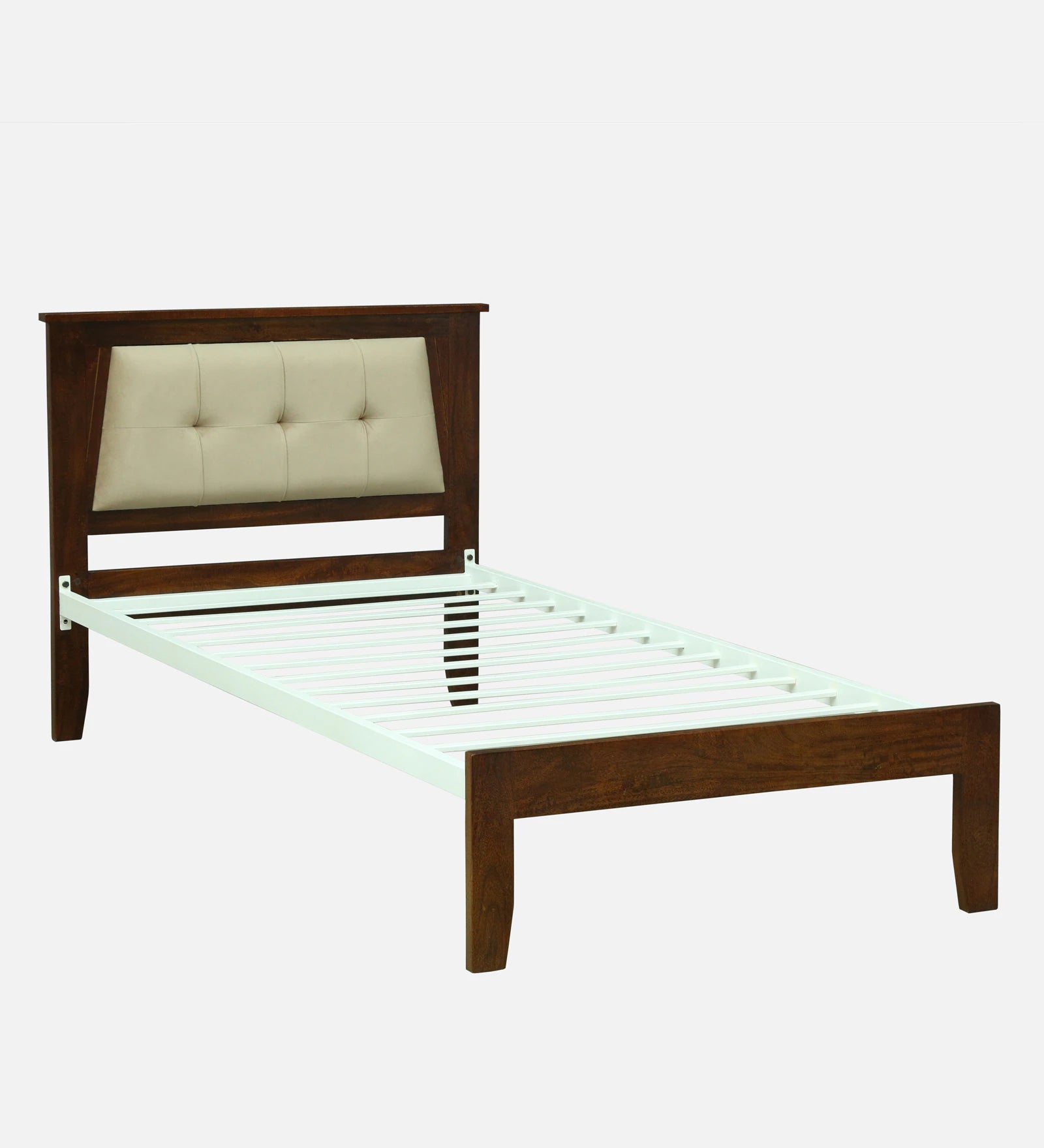 Verso Mango Wood Single Size Bed With Metal Side Rail In Tubbaq Finish