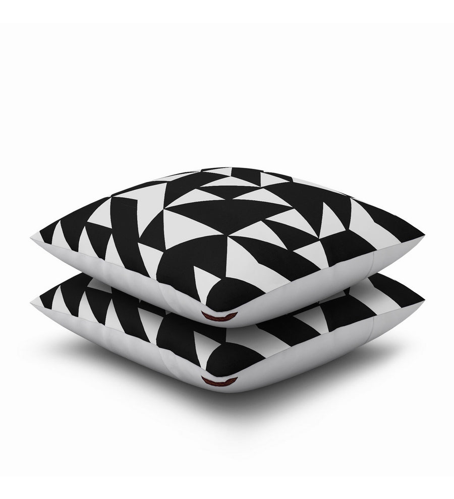 Suzi Printed Fabric Geometric Cotton 16X16 Inches Cushion Set Of 2 In Black And White Colour - Febonic Living