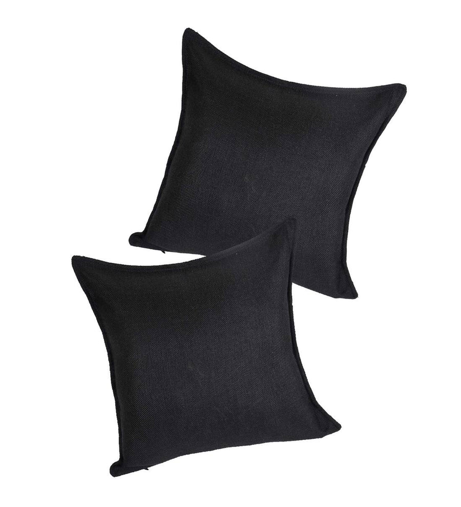 Youri Fabric Geometric 24X24 Inches Cushion Covers Pack Of 2 In Zed Black Colour - Febonic Living