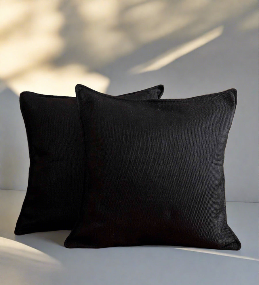 Youri  Geometric (24x24) inches Cushion + Covers (Pack of 2) Fabric - Zed Black by Febonic Living