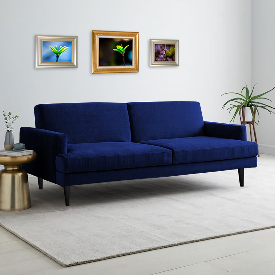 Zoya Fabric 3 Seater Convertable Sofa Cum Bed in Royal Blue Colour