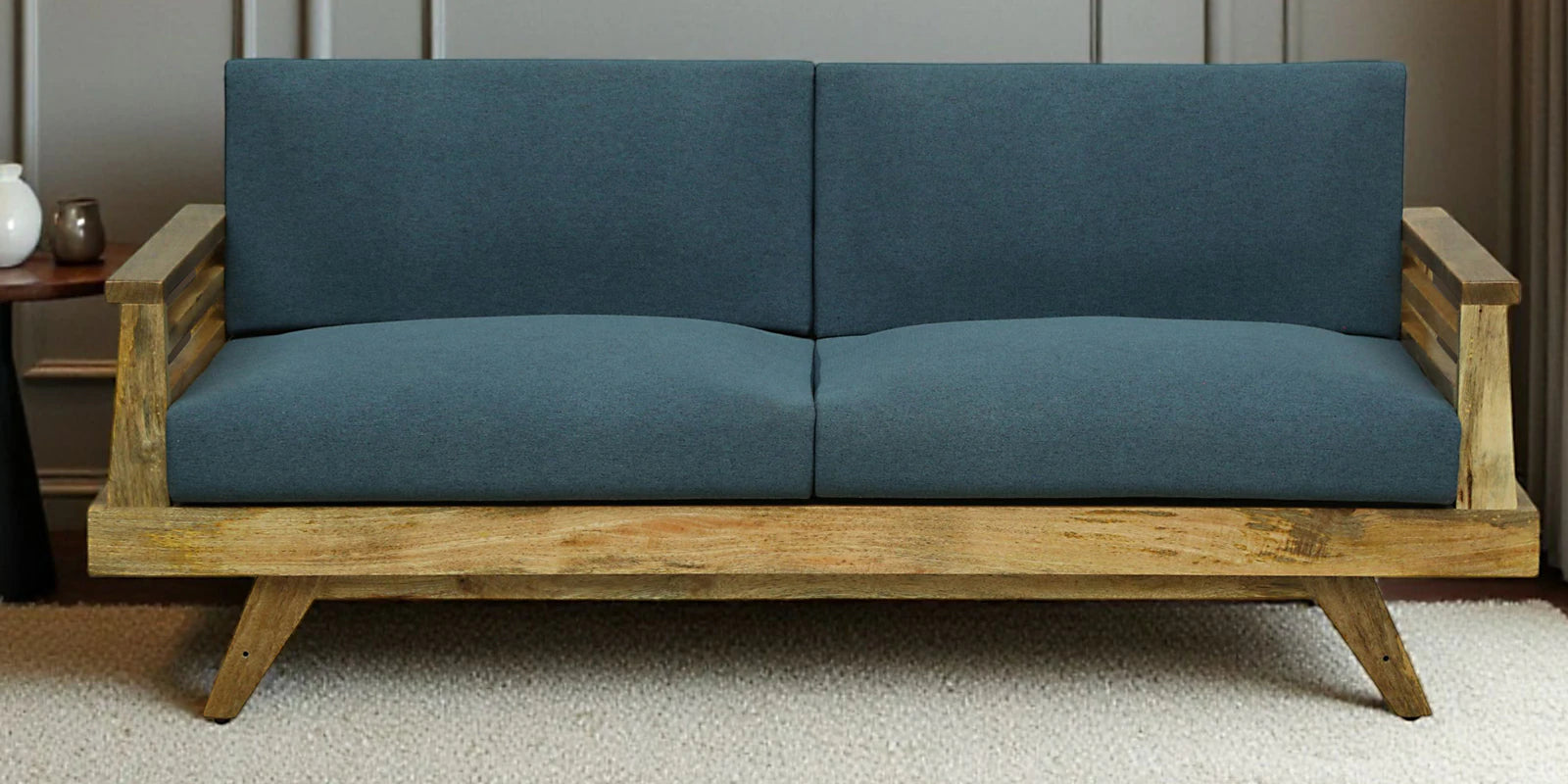 Matur Mango Wood 3 Seater Sofa In Natural Finish