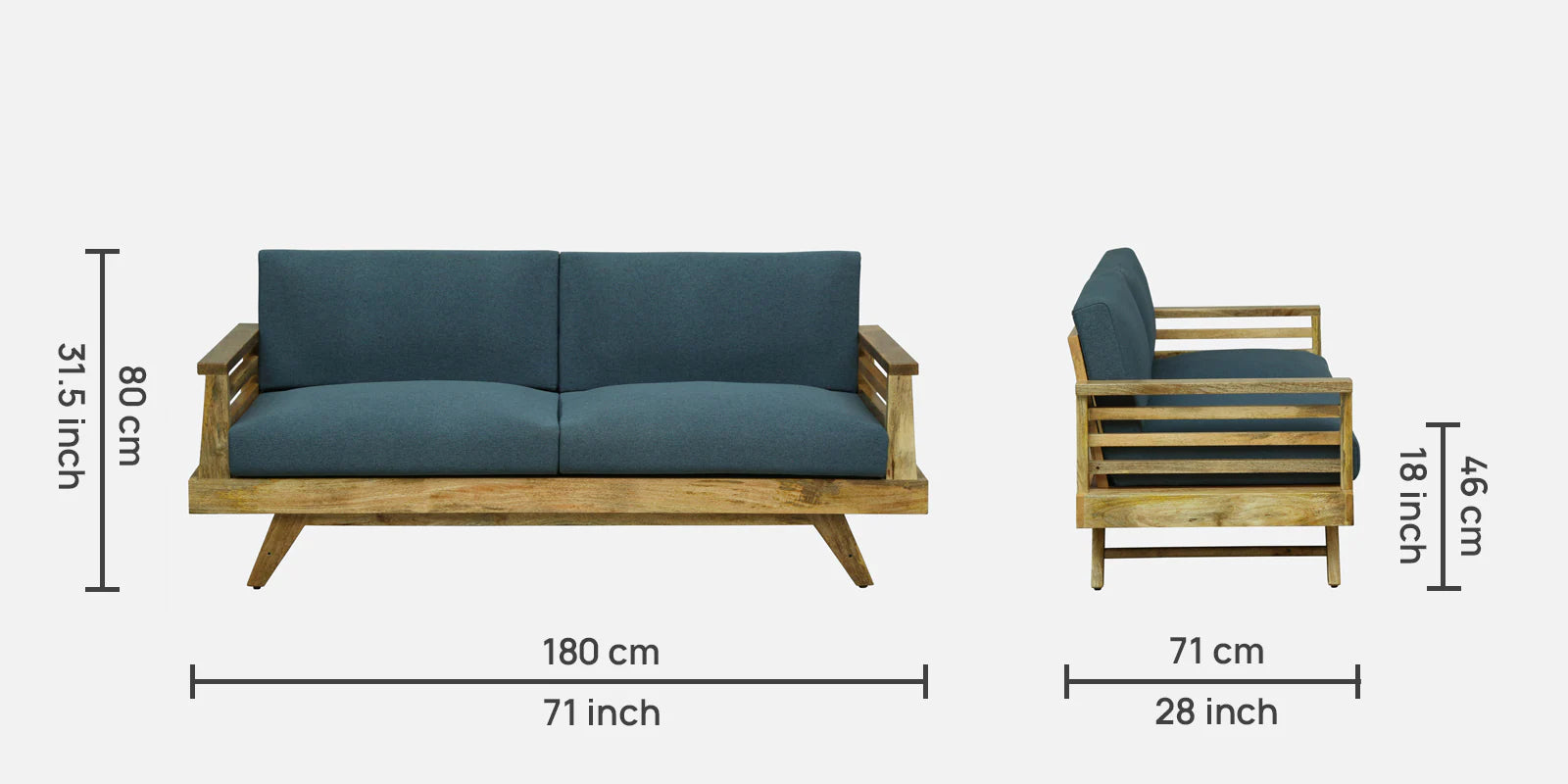 Matur Mango Wood 3 Seater Sofa In Natural Finish