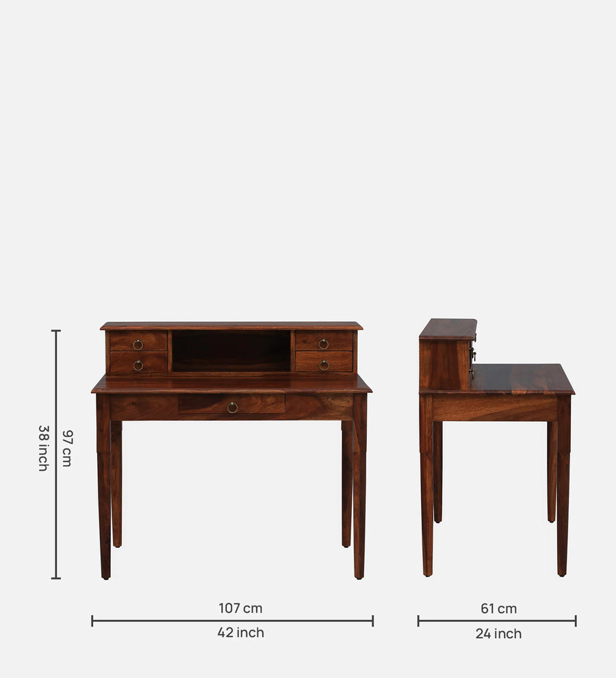 Akron Sheesham Wood Writing Table In Honey Oak Finish - Febonic Living