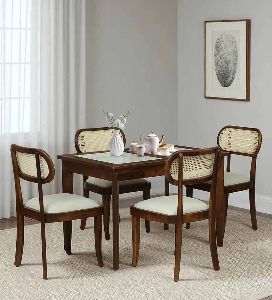Brookwood Sheesham Wood 4 Seater Dining set With Marble Top In Provincial Teak Finish - Febonic Living