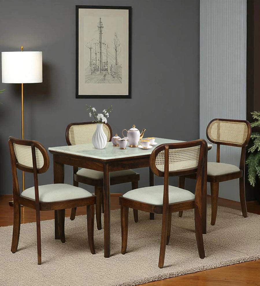 Brookwood Sheesham Wood 4 Seater Dining set With Marble Top In Provincial Teak Finishh - Febonic Living