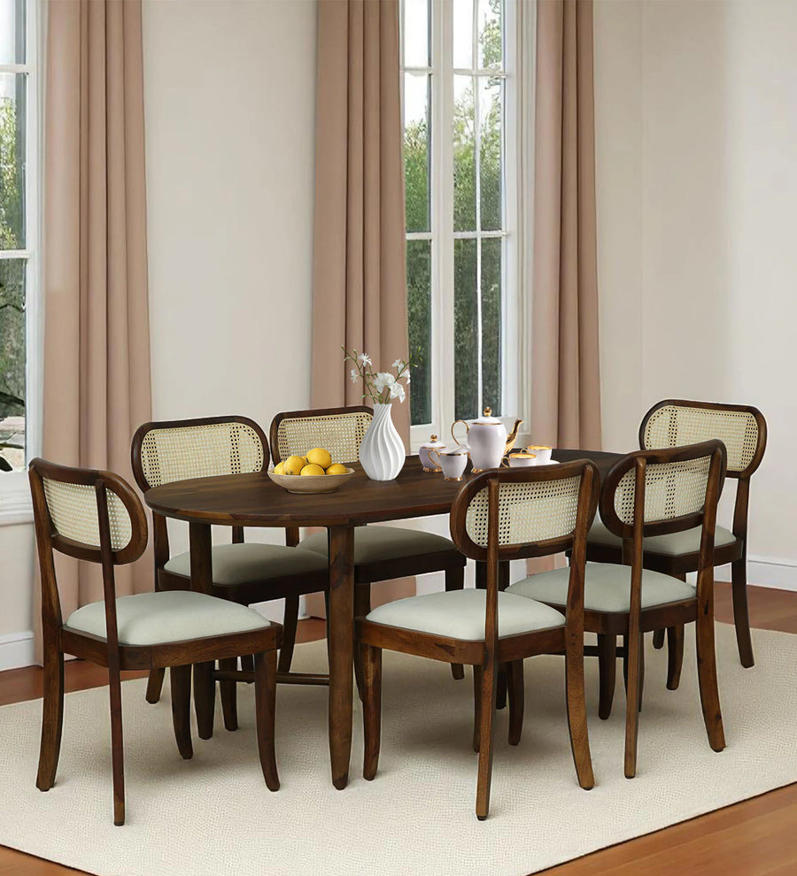 Brookwood Sheesham Wood 6 Seater Dining Set With Chairs In Provincial Teak Finish - Febonic Living