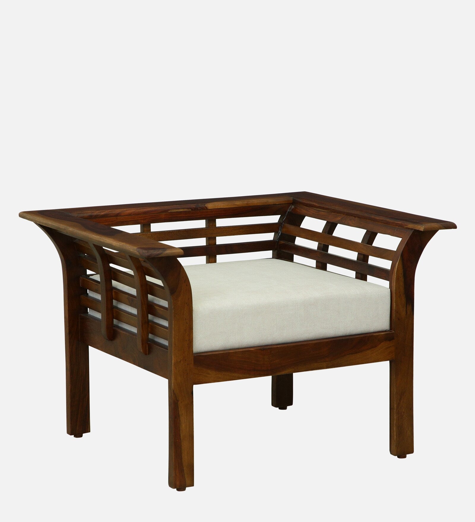 Jota Sheesham Wood 1 Seater Sofa In Beige Colour