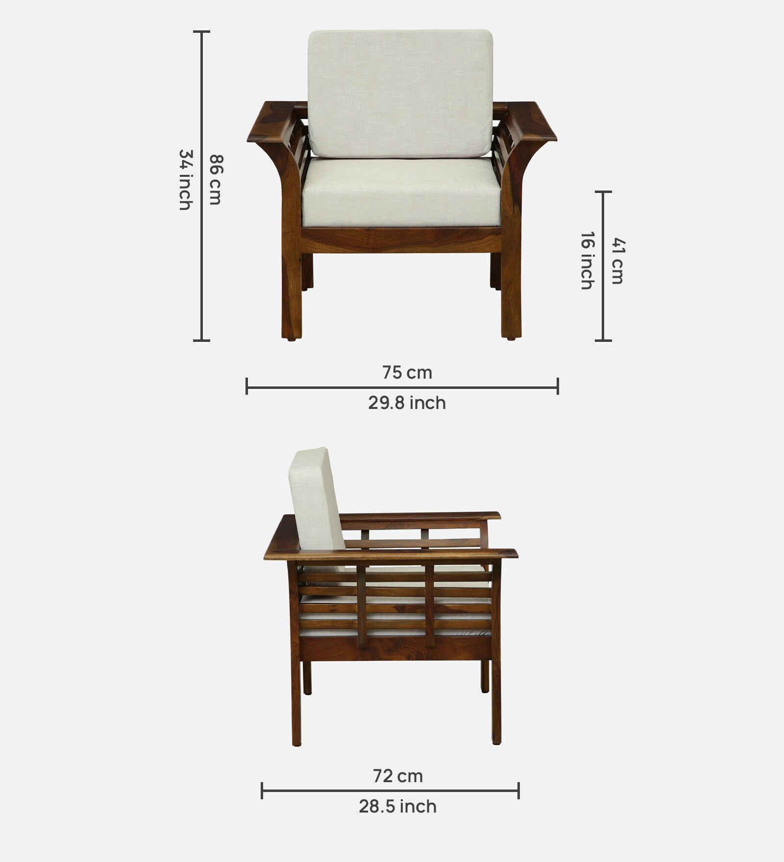 Jota Sheesham Wood 1 Seater Sofa In Beige Colour