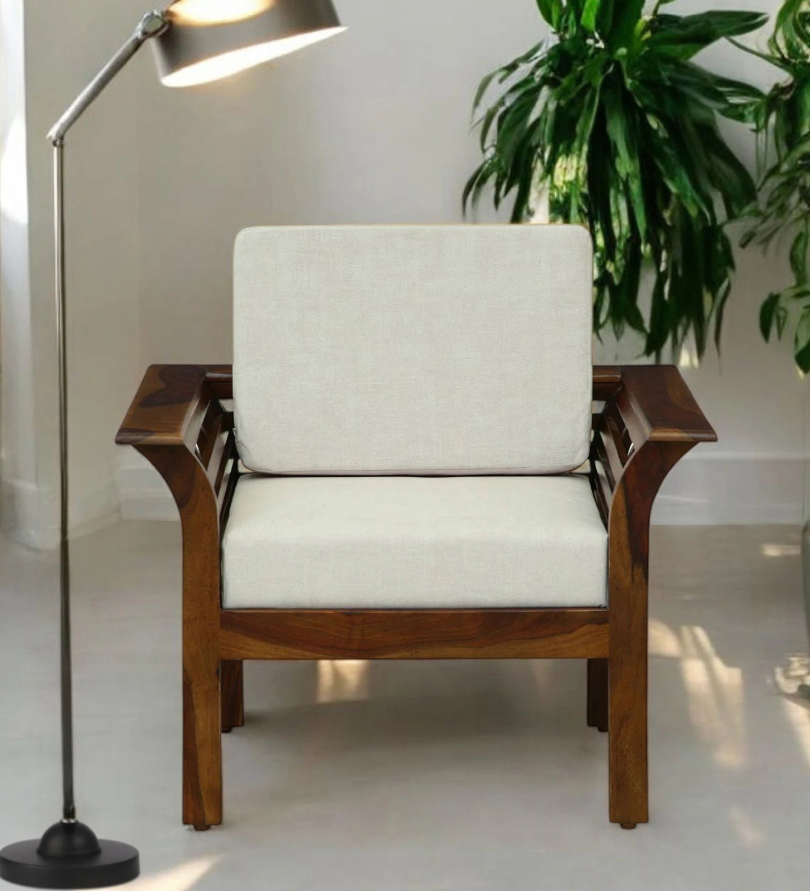 Jota Sheesham Wood 1 Seater Sofa In Beige Colour