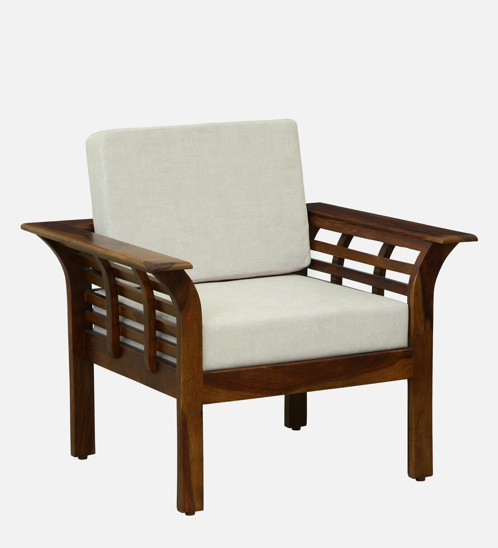 Jota Sheesham Wood 1 Seater Sofa In Beige Colour