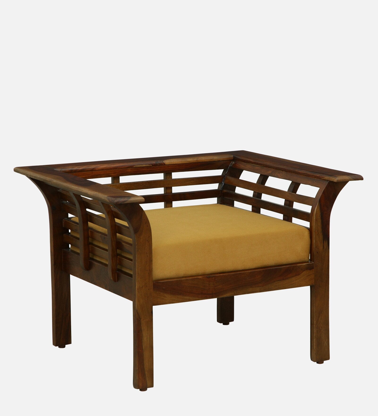 Jota Sheesham Wood 1 Seater Sofa In Mustard Colour