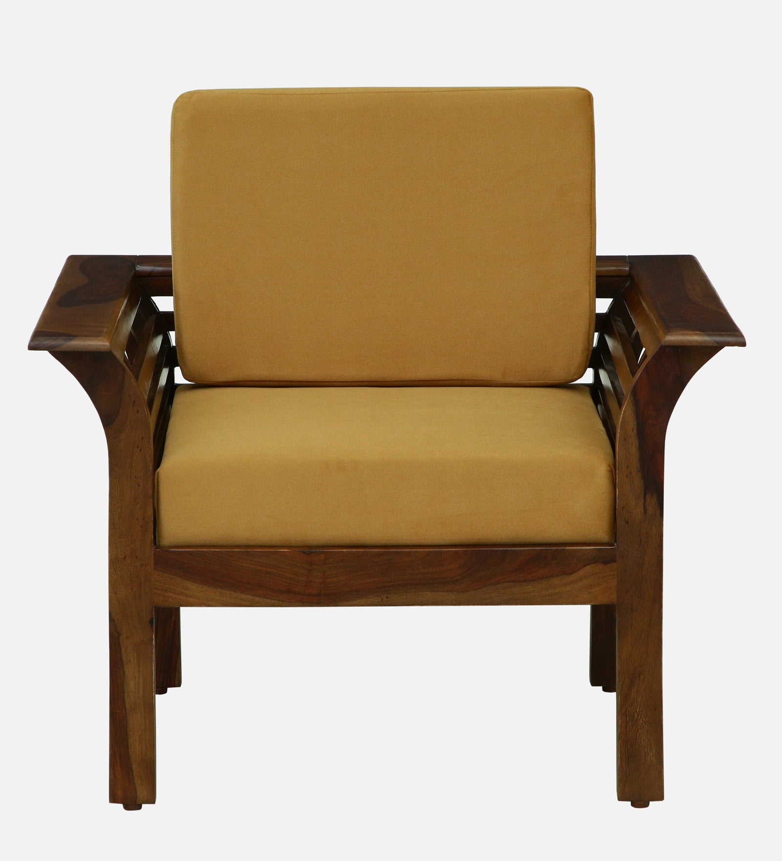 Jota Sheesham Wood 1 Seater Sofa In Mustard Colour
