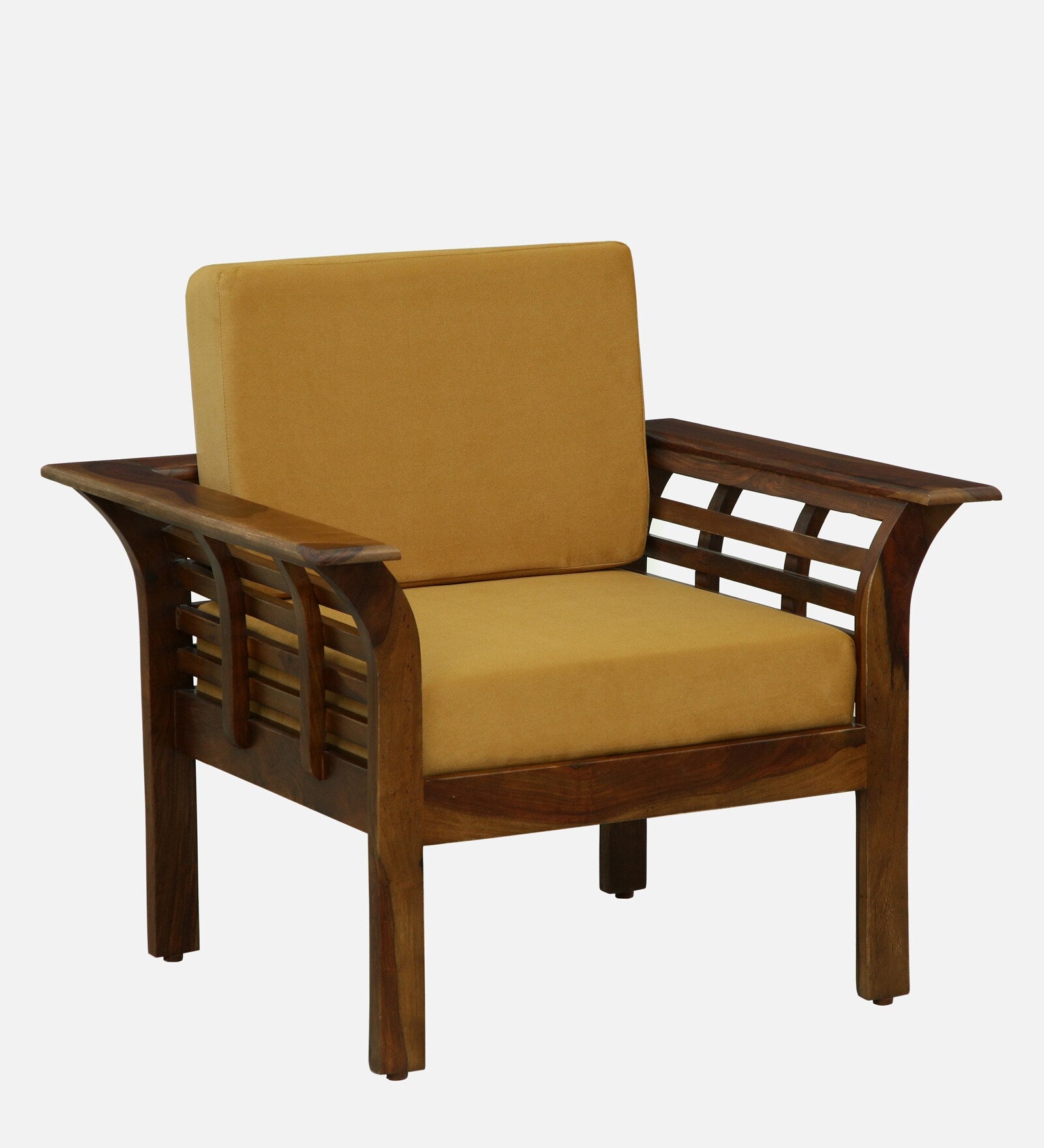 Jota Sheesham Wood 1 Seater Sofa In Mustard Colour