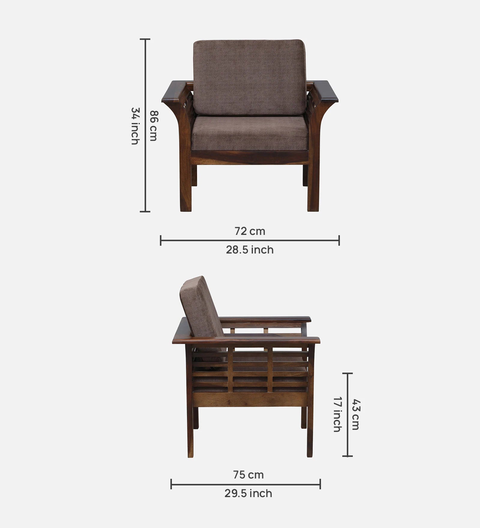 Jota Sheesham Wood 1 Seater Sofa In Brown Colour - Febonic Living