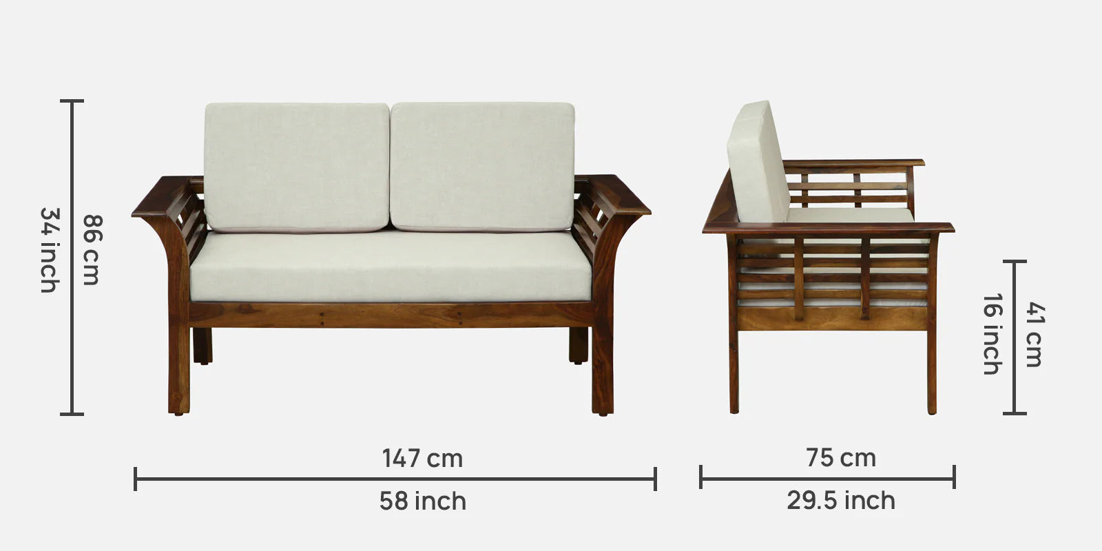 Jota Sheesham Wood 2 Seater Sofa In Beige Colour