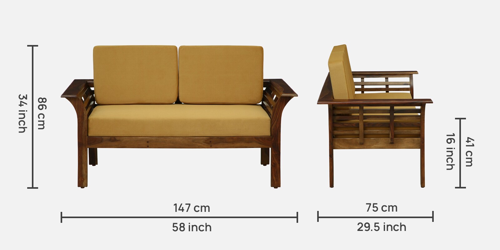 Jota Sheesham Wood 2 Seater Sofa In Mustard Colour