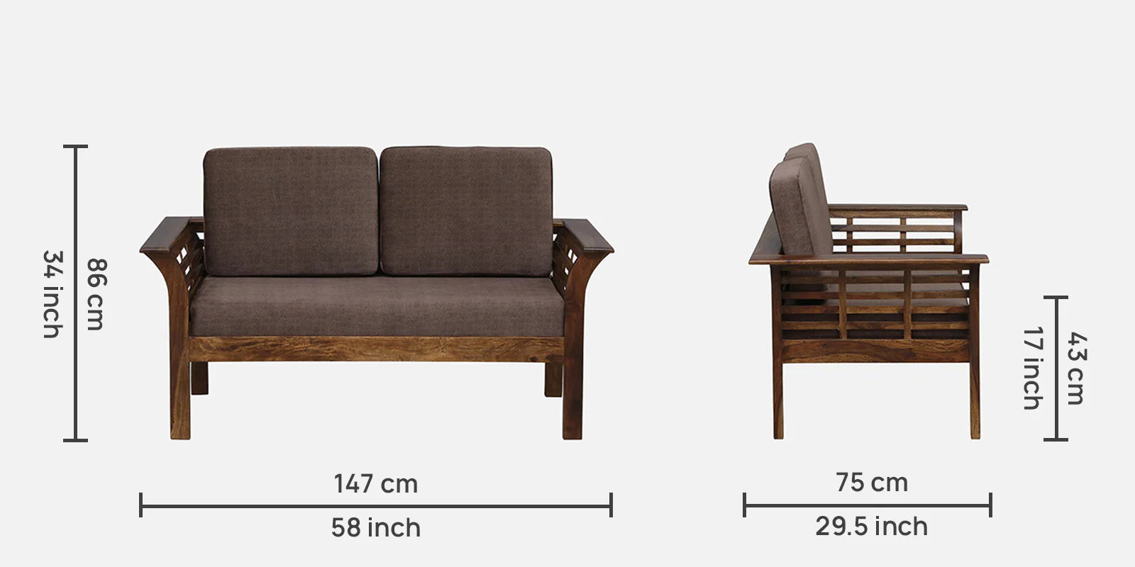 Jota Sheesham Wood 2 Seater Sofa In Brown Colour - Febonic Living