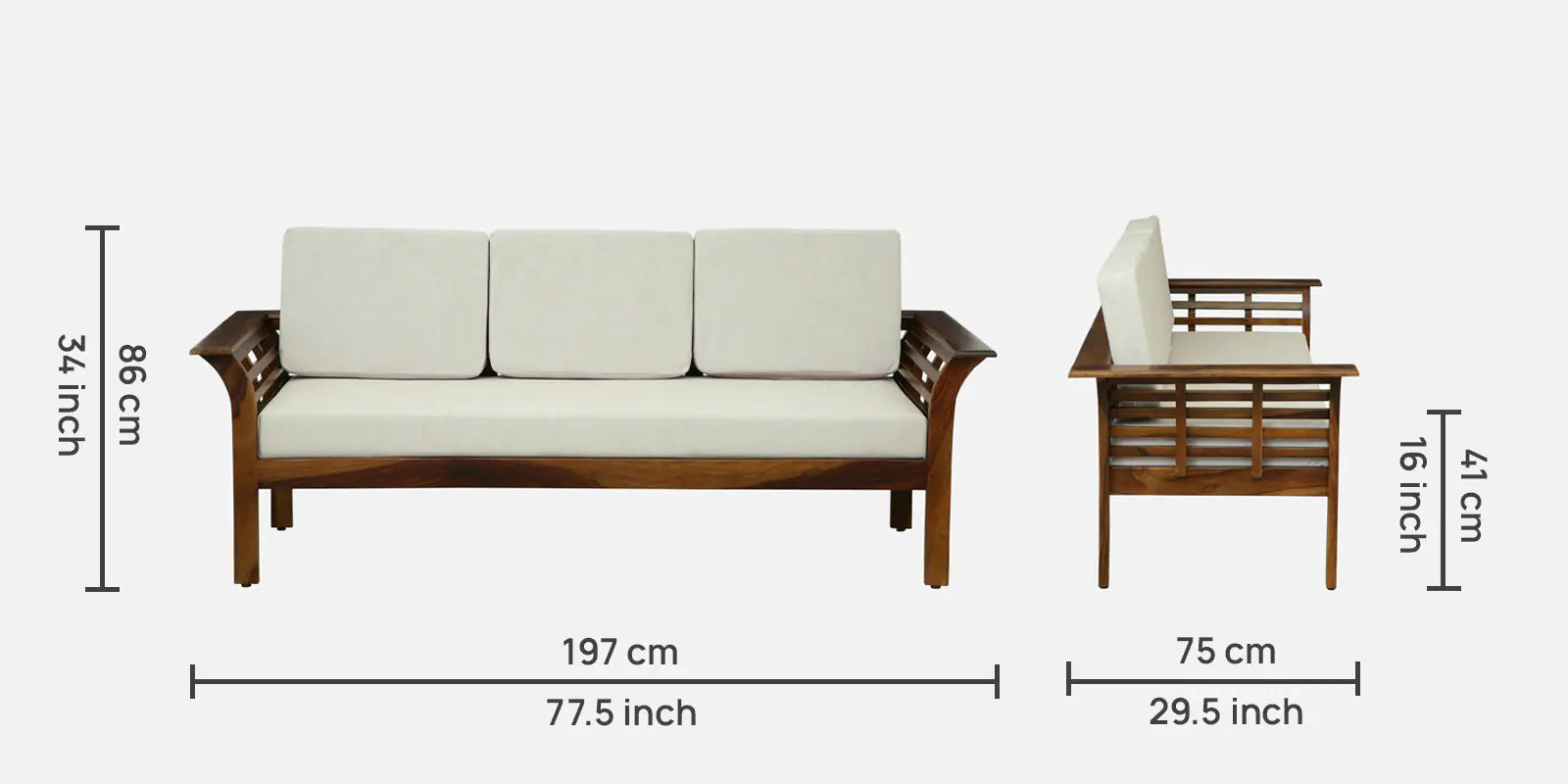 Jota Sheesham Wood 3 Seater Sofa In Beige Colour