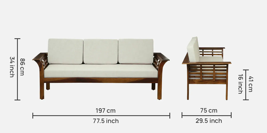 Jota Sheesham Wood 3 Seater Sofa In Beige Colour - Febonic Living
