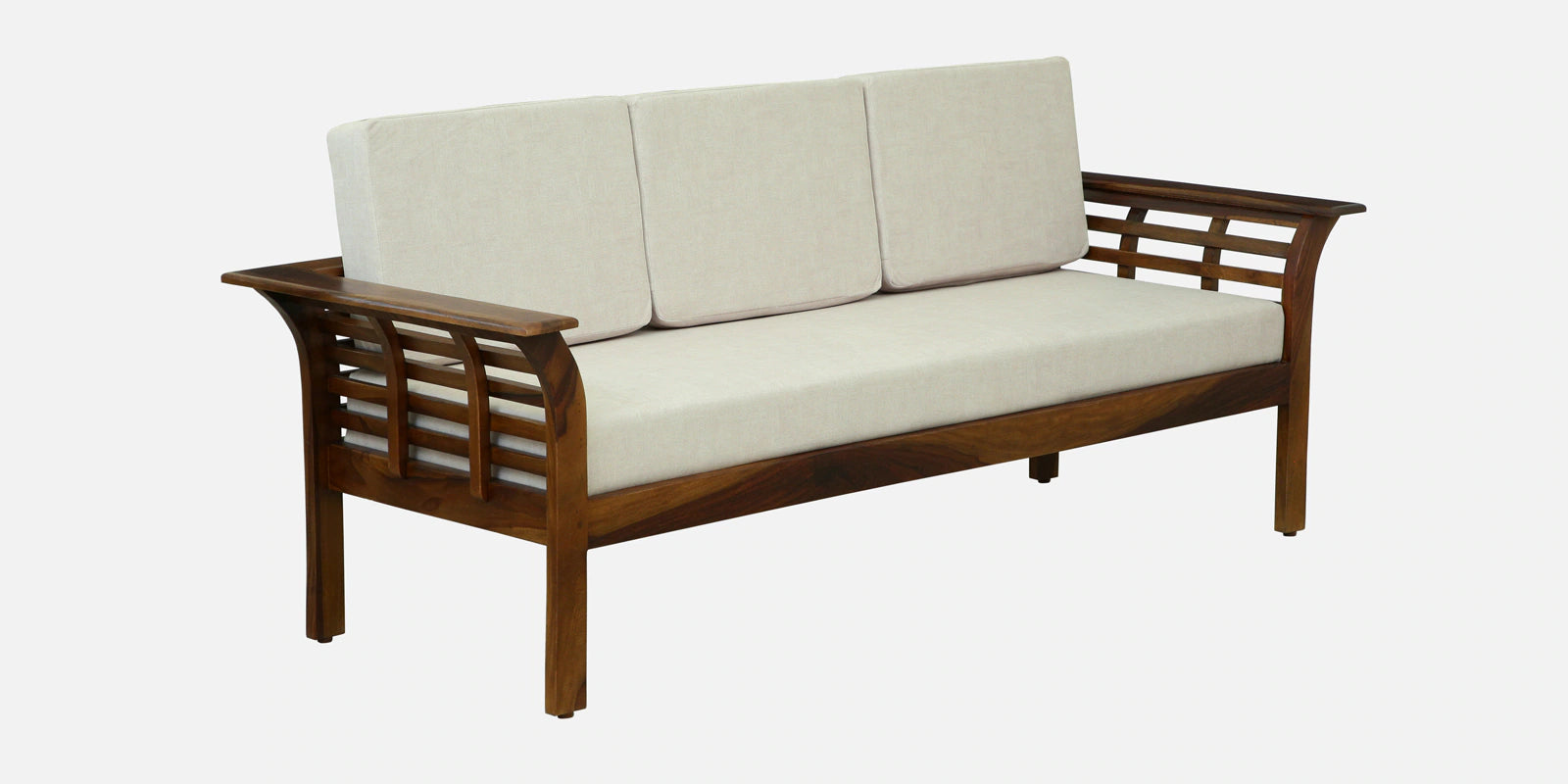 Jota Sheesham Wood 3 Seater Sofa In Beige Colour