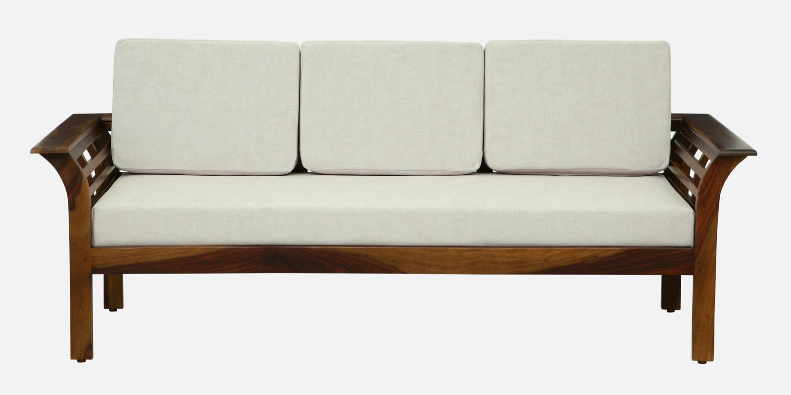 Jota Sheesham Wood 3 Seater Sofa In Beige Colour