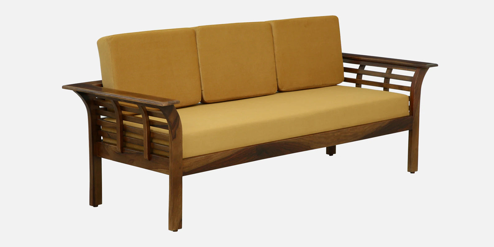 Jota Sheesham Wood 3 Seater Sofa In Mustard Colour
