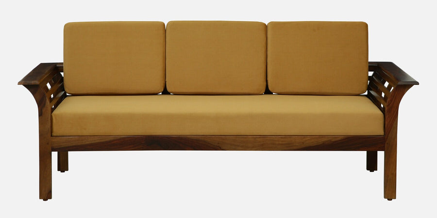 Jota Sheesham Wood 3 Seater Sofa In Mustard Colour - Febonic Living
