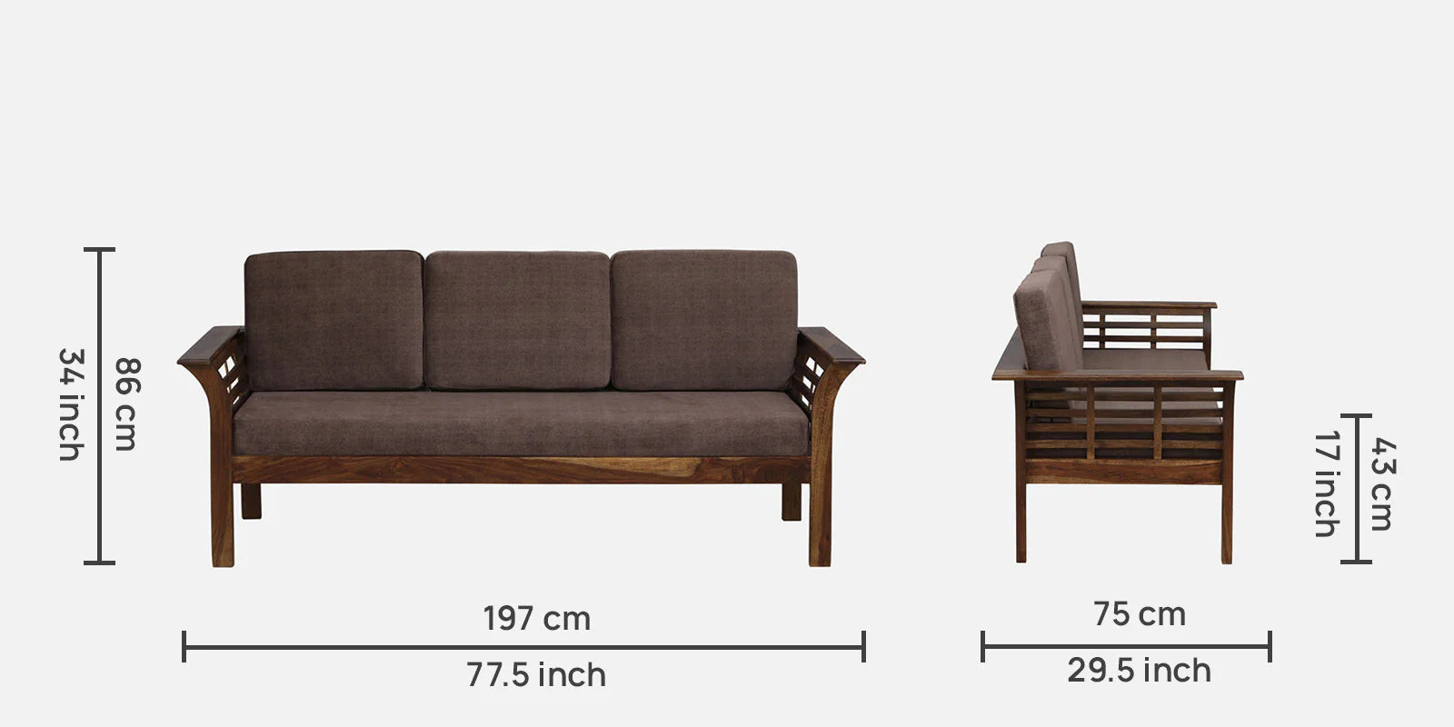 Jota Sheesham Wood 3 Seater Sofa In Brown Colour - Febonic Living