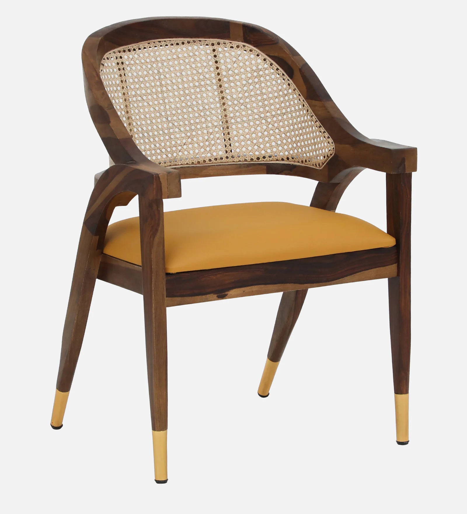 Multa Sheesham Wood Arm Chair In Provincial Teak Finish with Natural Cane Mesh - Febonic Living