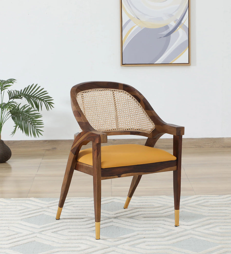 Multa Sheesham Wood Arm Chair In Provincial Teak Finish with Natural Cane Mesh - Febonic Living