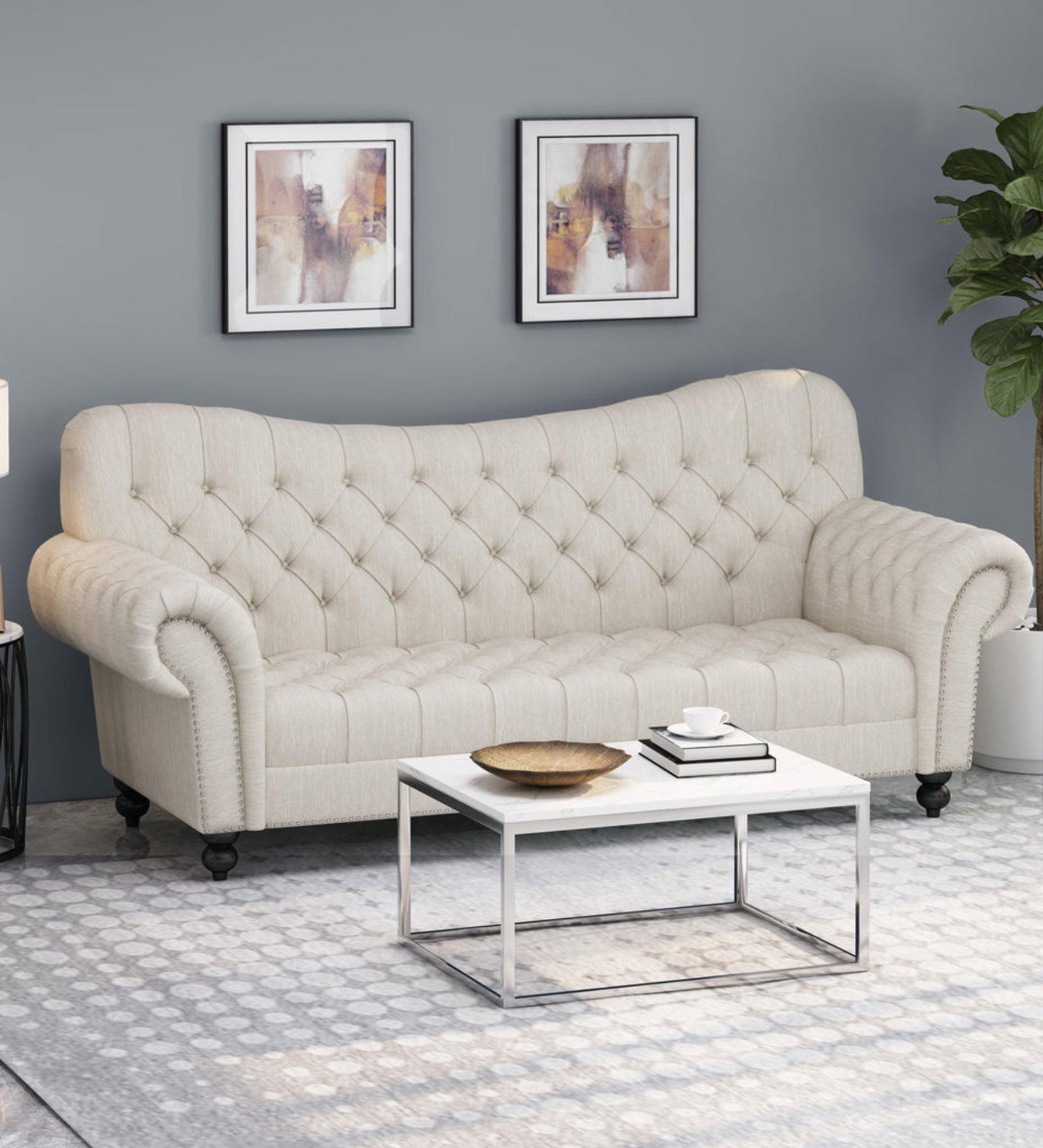 Wasta Fabric 3 Seater Sofa In Ivory Cream Colour