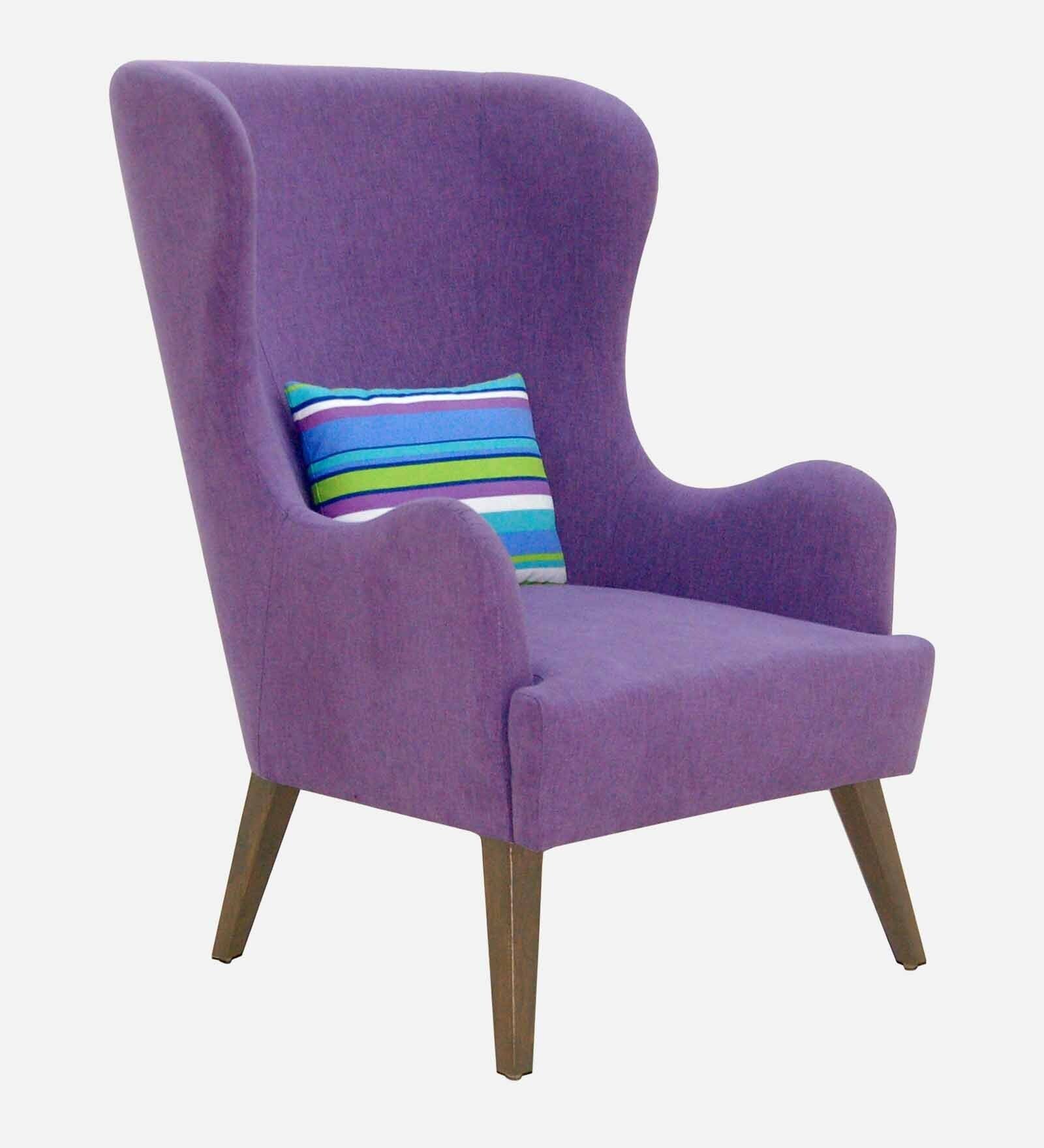 Jeyu Fabric Wing Chair In Purple Colour
