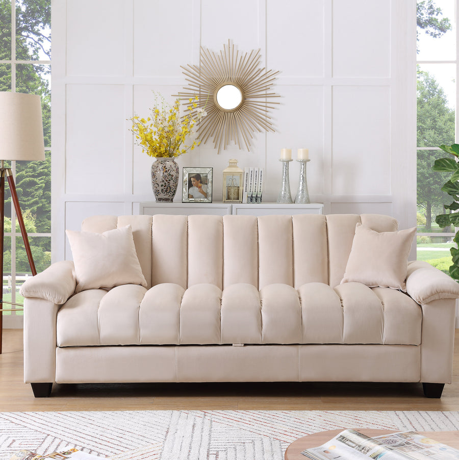 Kavan Velvet 3 Seater Convertible Sofa Cum Bed In Camel Beige Colour With Storage - Febonic Living