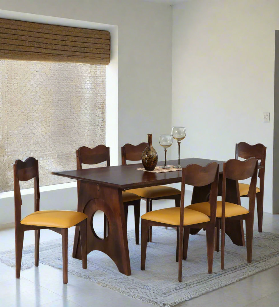 Ganuk Mango Wood 6 Seater Large Dining Set In Tubbaq Finish - Febonic Living