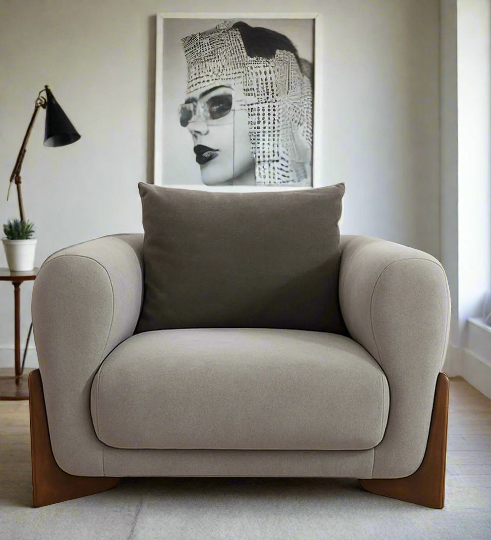 Clayton Fabric 1 Seater Sofa In Beige & Chocolate Brown Color Febonic Living