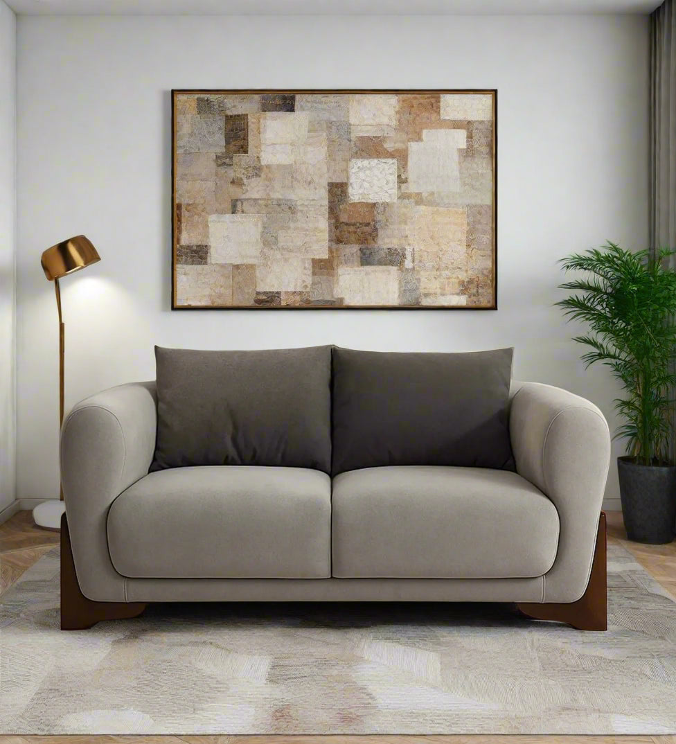 Clayton Fabric 2 Seater Sofa In Beige & Chocolate Brown Color Febonic Living