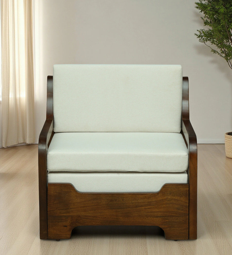 Estry Dove Off Whitel Fabric Pull Out Sofa Cum Bed In Tubbaq Finish