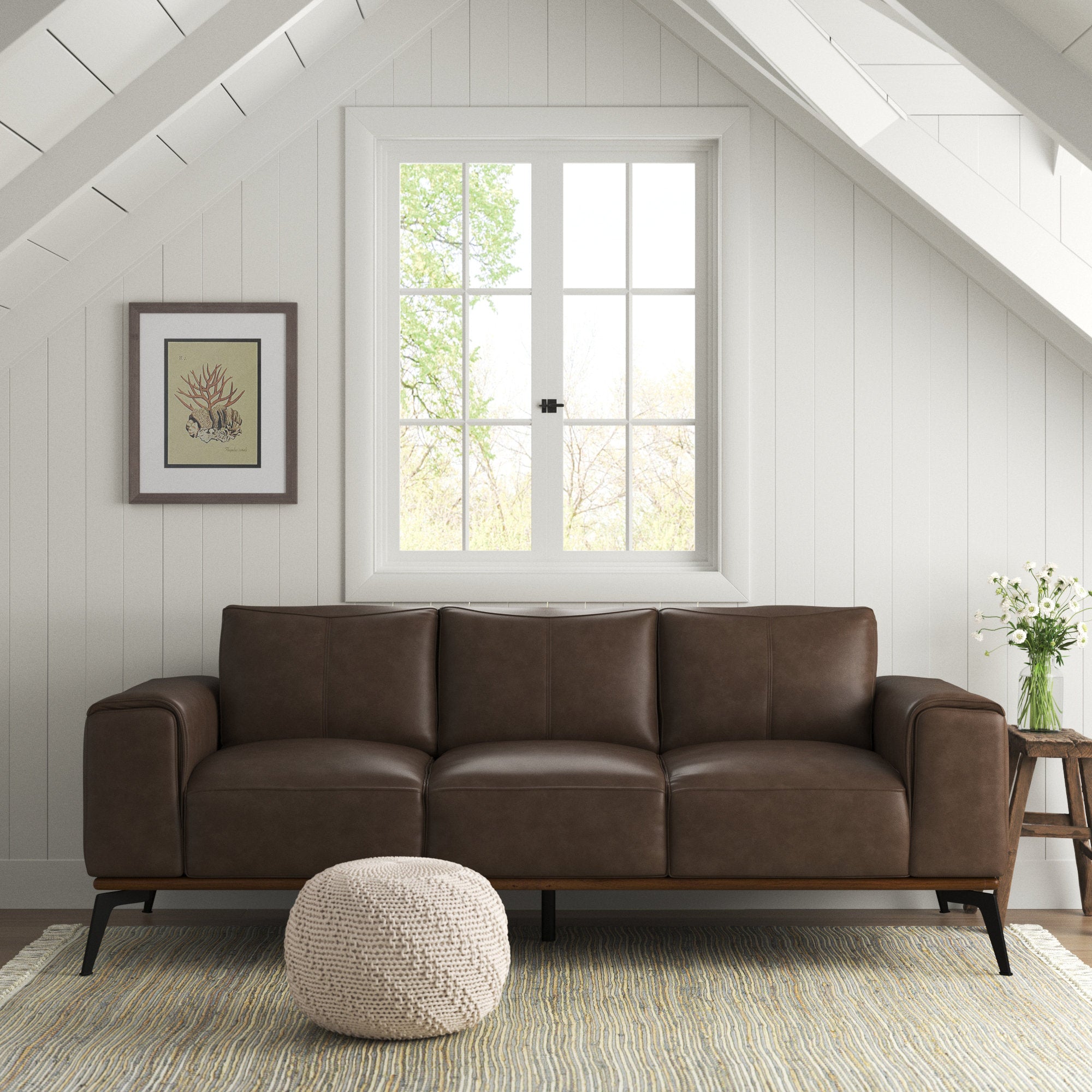 Conley Leatherette 3 Seater Sofa In Brown Colour