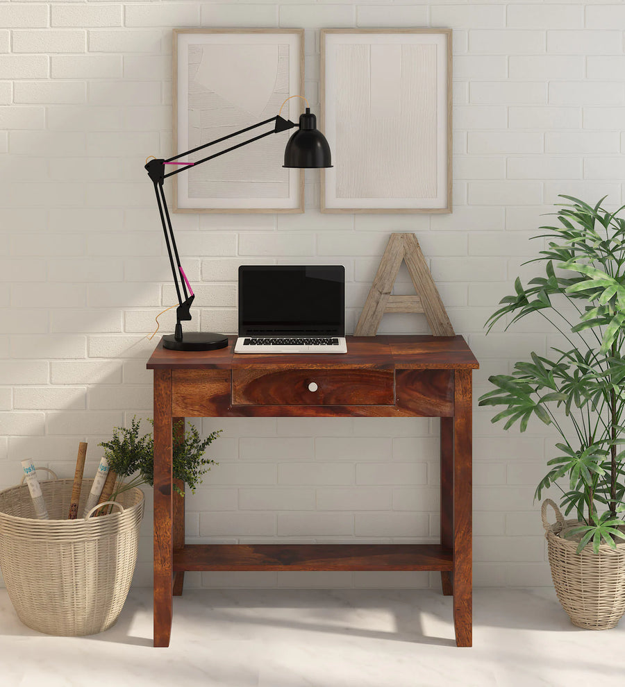Split Sheesham Wood Writing Table With Scratch Resistant In Provincial Teak Finish - Febonic Living