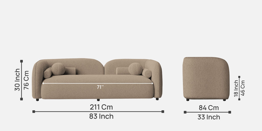Dimensions of Corny 3 Seater Boucle Fabric Sofa in Mushroom Beige