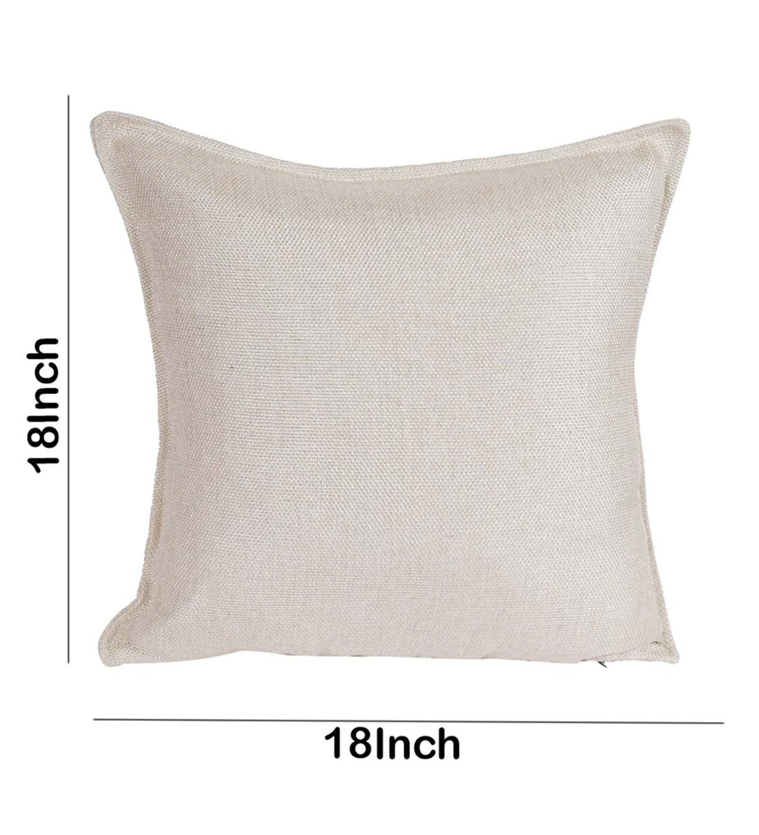 Charlie Jute Fabric Geometric 18x18 inches Cushion + Covers (Pack of 2) In Woom Beige Colour