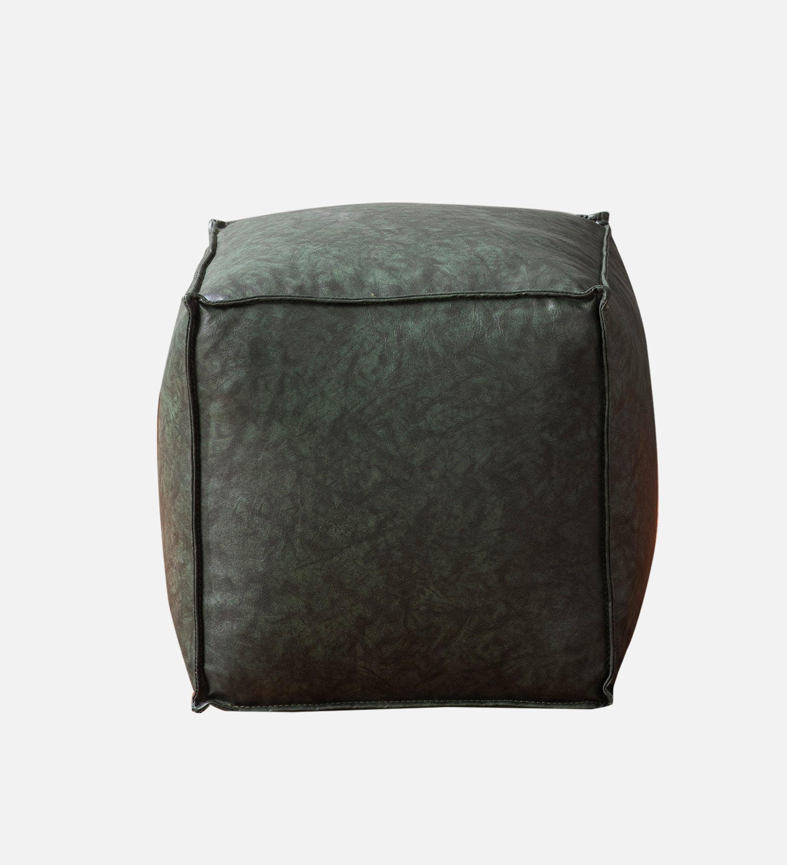 Cubo Leatherette Pouffe In Dark Green Colour