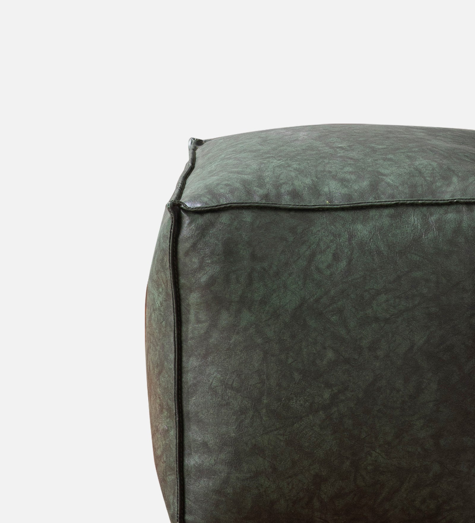 Cubo Leatherette Pouffe In Dark Green Colour