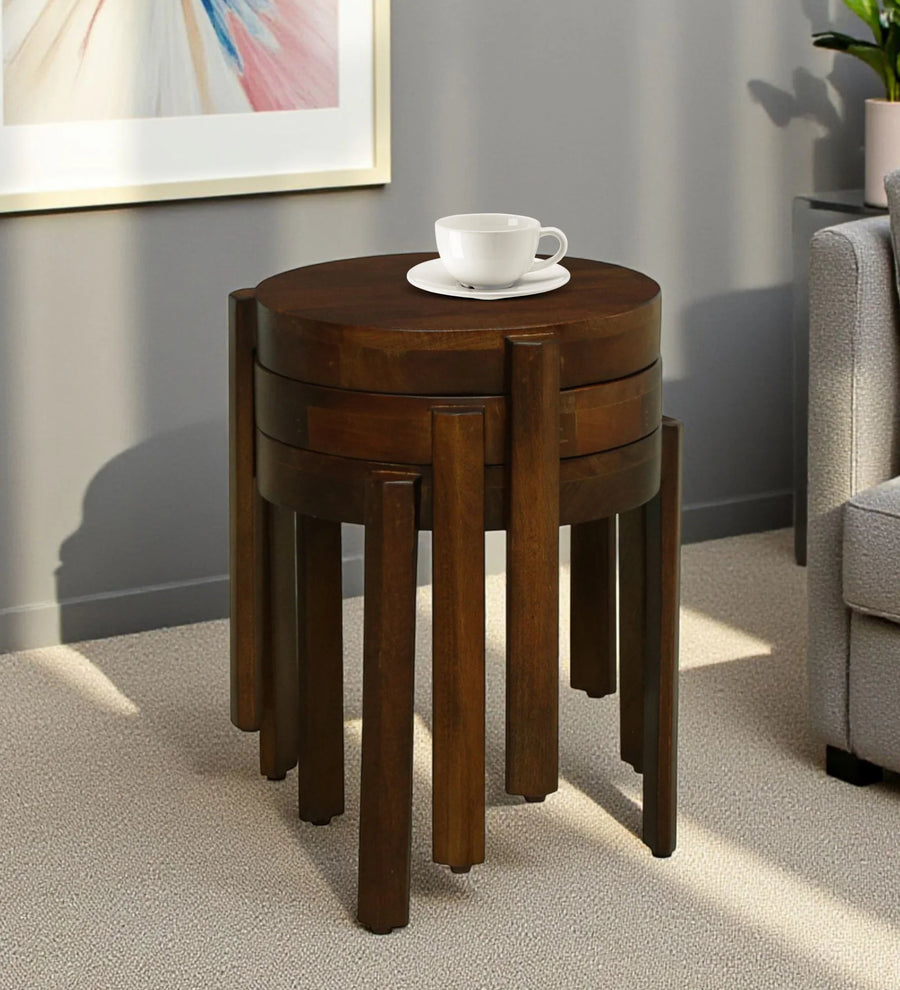 Sabel Mango Wood Round Nest Of Tables In Tubbaq Finish (Set of 3)