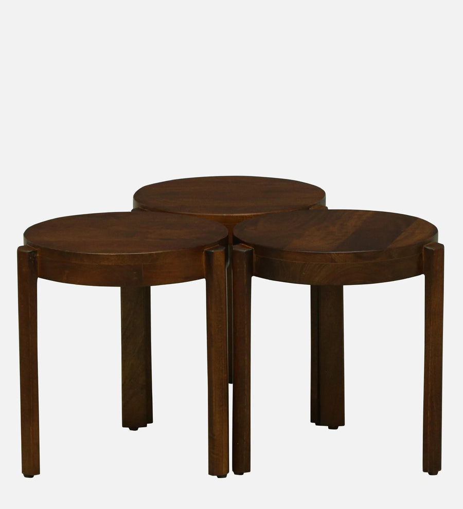 Sabel Mango Wood Round Nest Of Tables In Tubbaq Finish (Set of 3)