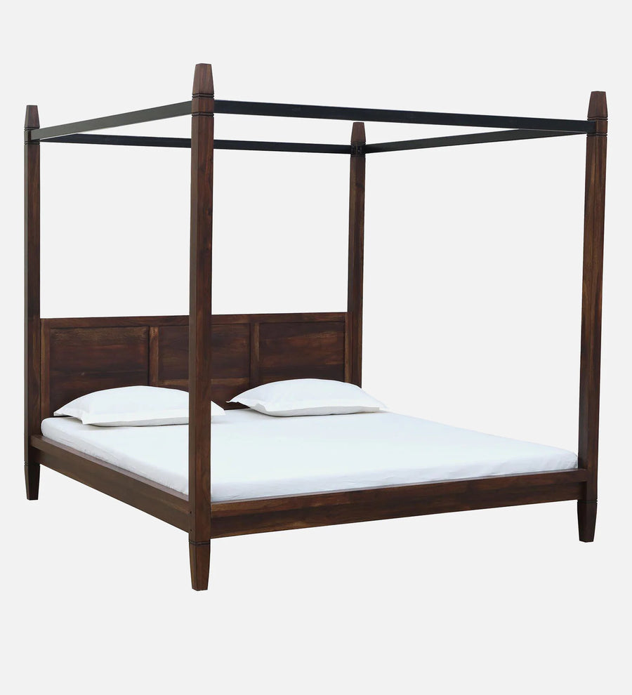 Dijon Sheesham Wood King Size Poster Bed in Provincial Teak Finish - Febonic Living