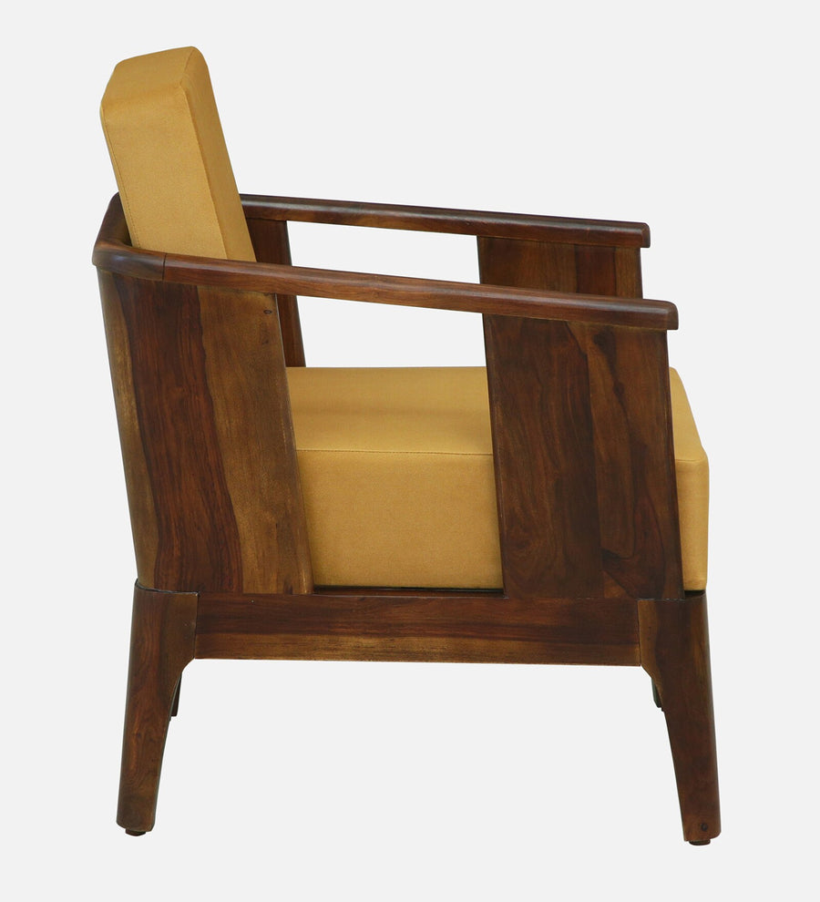 Bano Sheesham Wood 1 Seater Sofa In Mustard Colour - Febonic Living