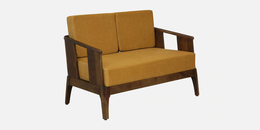 Bano Sheesham Wood 2 Seater Sofa In Mustard Colour - Febonic Living